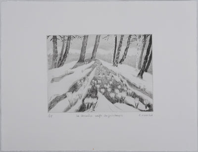Camille COMBE : La dernière neige du printemps, Gravure originale signée