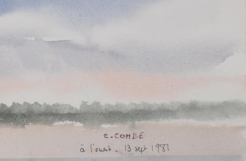 Camille COMBE : Réflexion nuageuse, Aquarelle originale signée