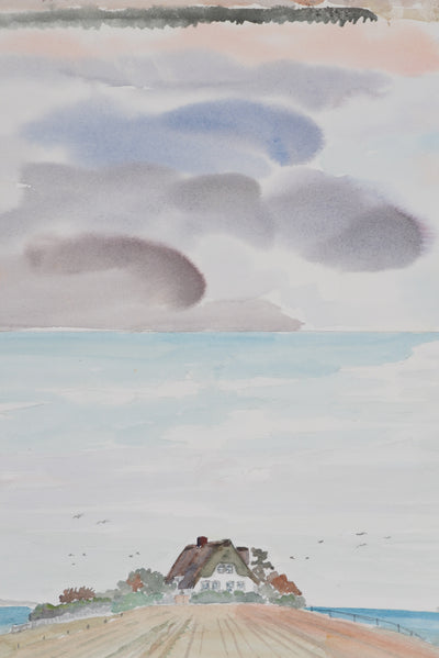 Camille COMBE : Réflexion nuageuse, Aquarelle originale signée