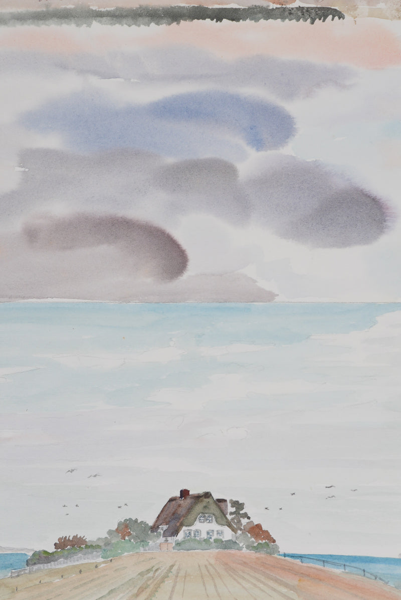 Camille COMBE : Réflexion nuageuse, Aquarelle originale signée