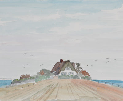 Camille COMBE : Réflexion nuageuse, Aquarelle originale signée