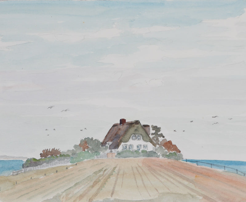 Camille COMBE : Réflexion nuageuse, Aquarelle originale signée