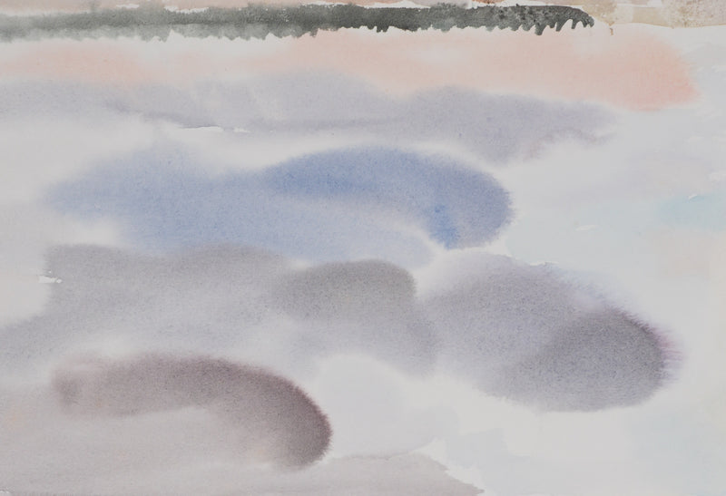 Camille COMBE : Réflexion nuageuse, Aquarelle originale signée