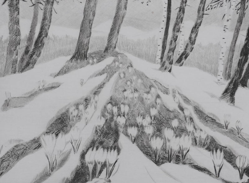 Camille COMBE : La dernière neige du printemps, Gravure originale signée