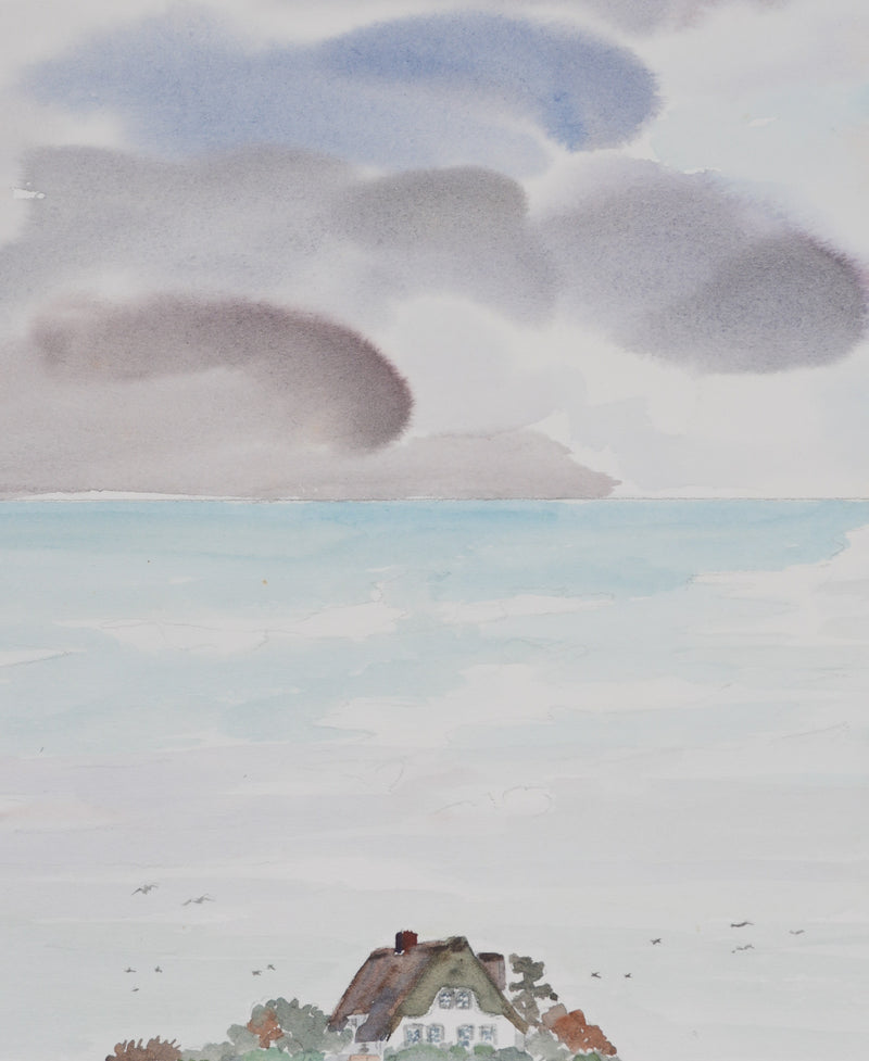 Camille COMBE : Réflexion nuageuse, Aquarelle originale signée