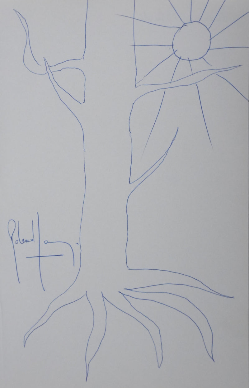 Roland FARRUGIA : La branche à travers le soleil, Autographe et dessin original signé