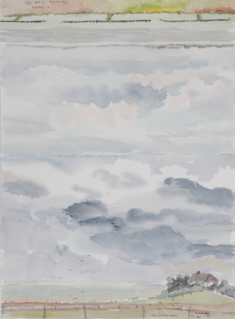 Camille COMBE : Reflets nuageux, Aquarelle originale signée