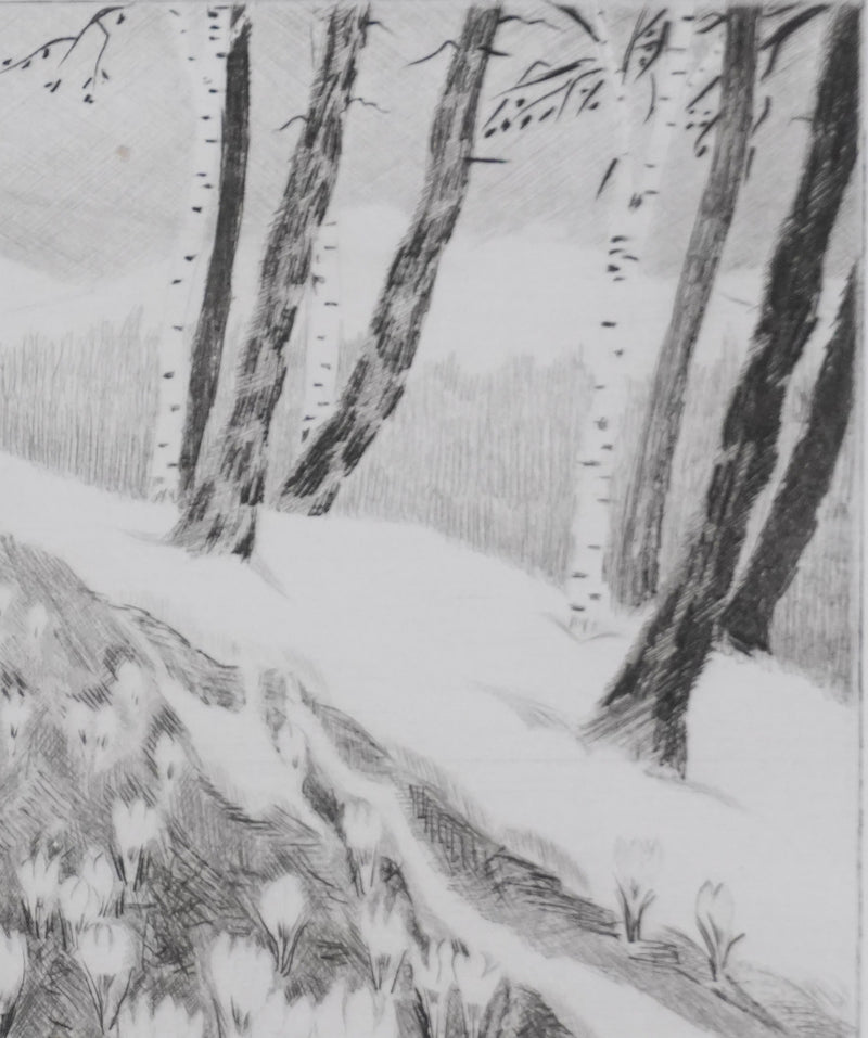 Camille COMBE : La dernière neige du printemps, Gravure originale signée