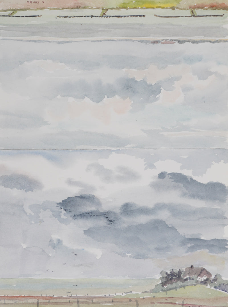 Camille COMBE : Reflets nuageux, Aquarelle originale signée