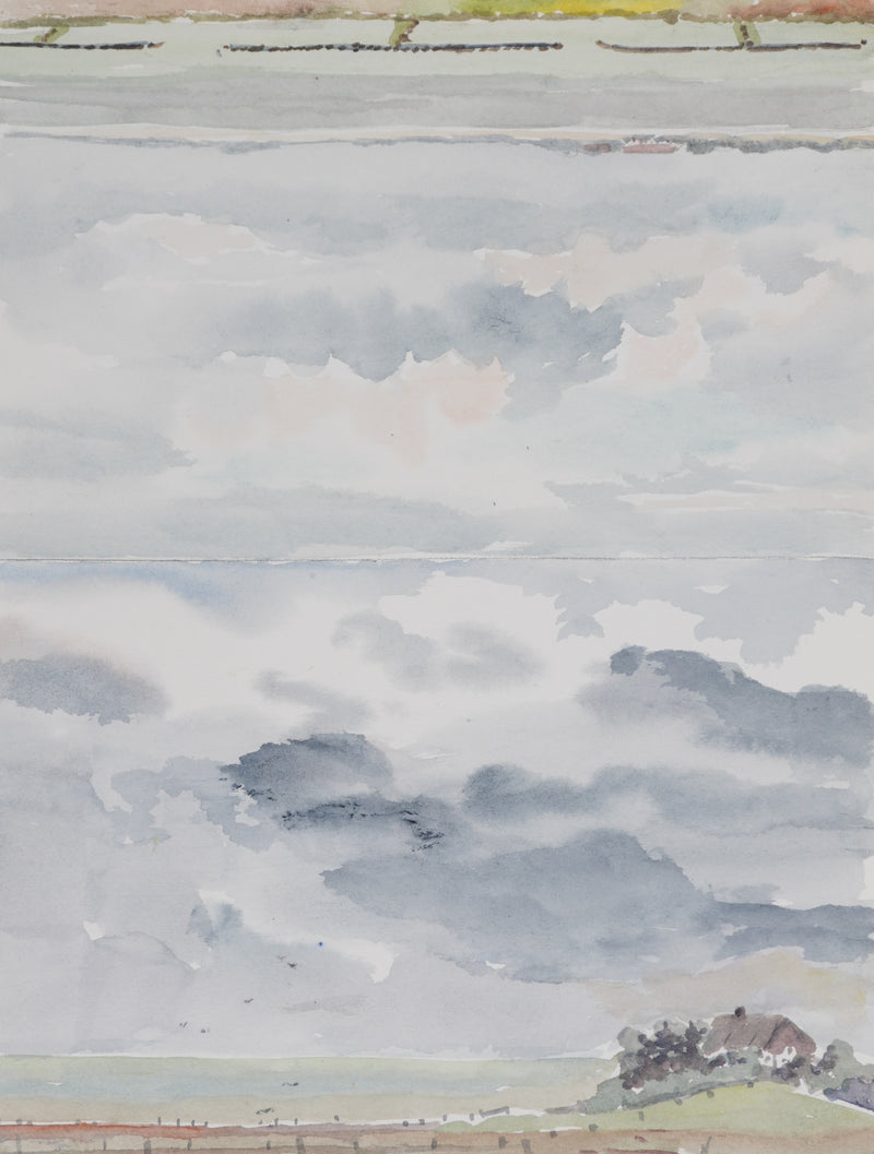 Camille COMBE : Reflets nuageux, Aquarelle originale signée