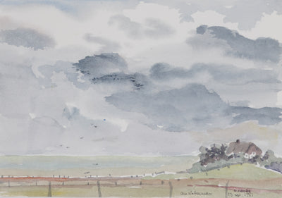 Camille COMBE : Reflets nuageux, Aquarelle originale signée