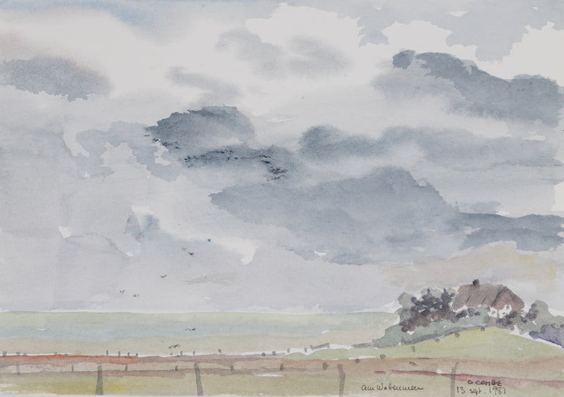 Camille COMBE : Reflets nuageux, Aquarelle originale signée