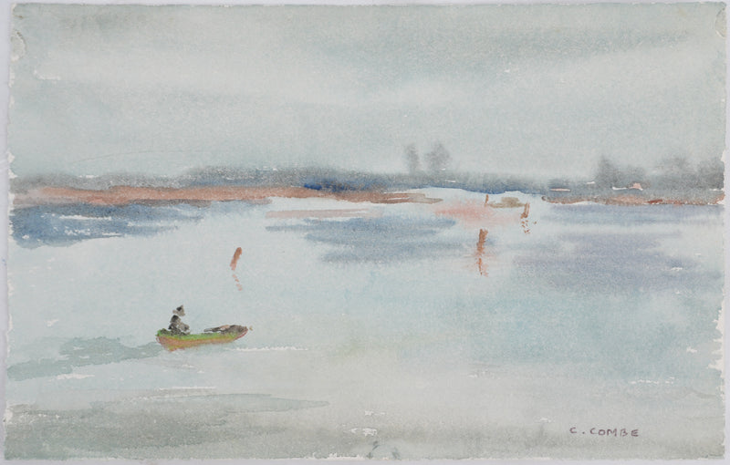 Camille COMBE : Promenade marine, Aquarelle originale signée