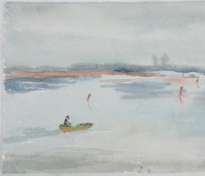 Camille COMBE : Promenade marine, Aquarelle originale signée