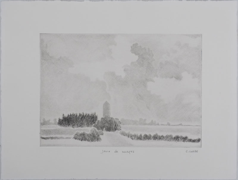 Camille COMBE : Jeux de nuage, Gravure originale signée