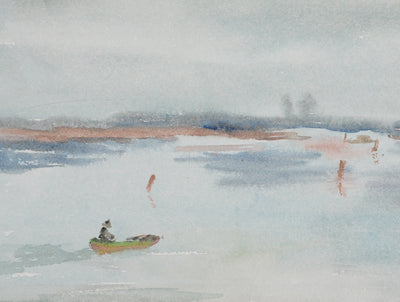 Camille COMBE : Promenade marine, Aquarelle originale signée