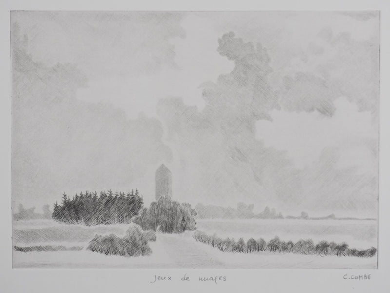 Camille COMBE : Jeux de nuage, Gravure originale signée