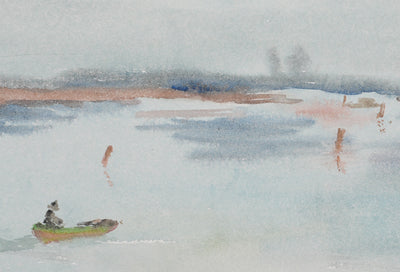 Camille COMBE : Promenade marine, Aquarelle originale signée