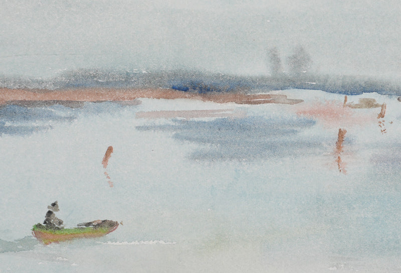 Camille COMBE : Promenade marine, Aquarelle originale signée