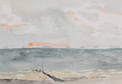 Camille COMBE : Soleil orangé sur l'eau, Aquarelle originale signée