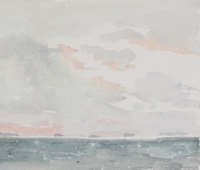 Camille COMBE : Soleil orangé sur l'eau, Aquarelle originale signée