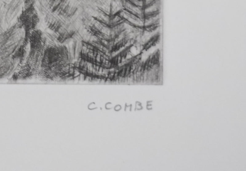 Camille COMBE : Le château de la belle au bois dormant, Gravure originale signée
