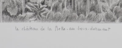 Camille COMBE : Le château de la belle au bois dormant, Gravure originale signée