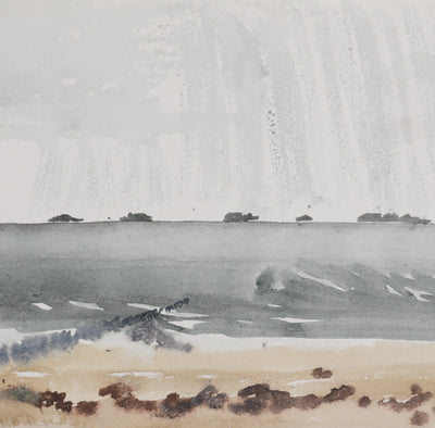 Camille COMBE : Wyck, Vue sur l'eau, Aquarelle originale signée