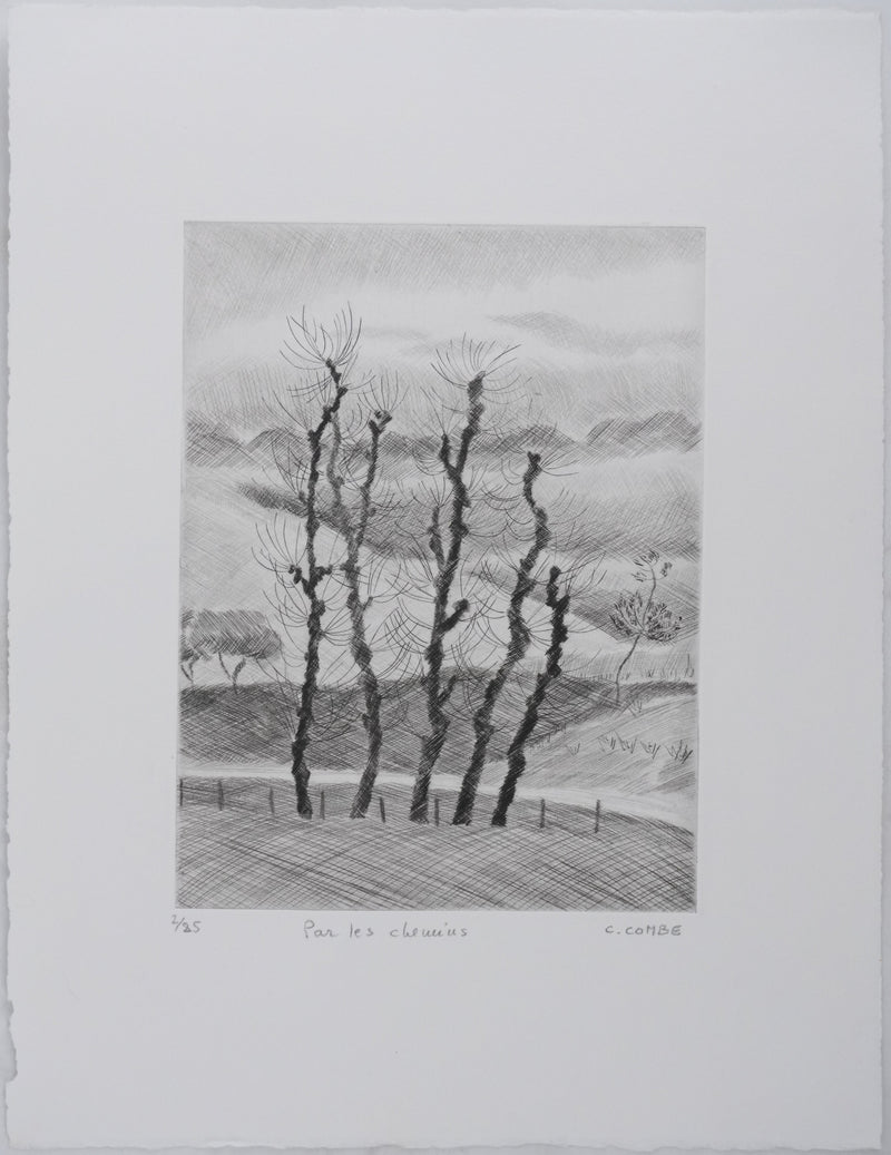 Camille COMBE : Par les chemins, Gravure originale signée