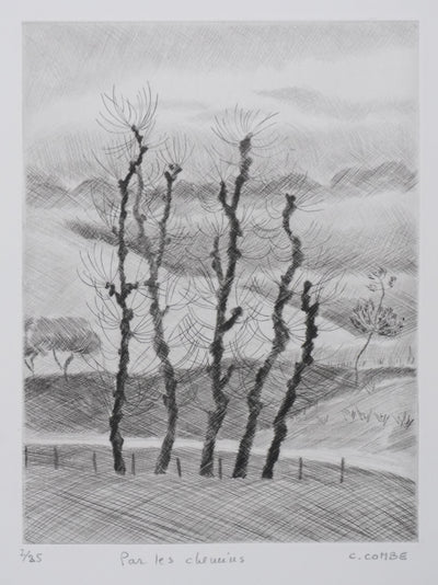 Camille COMBE : Par les chemins, Gravure originale signée