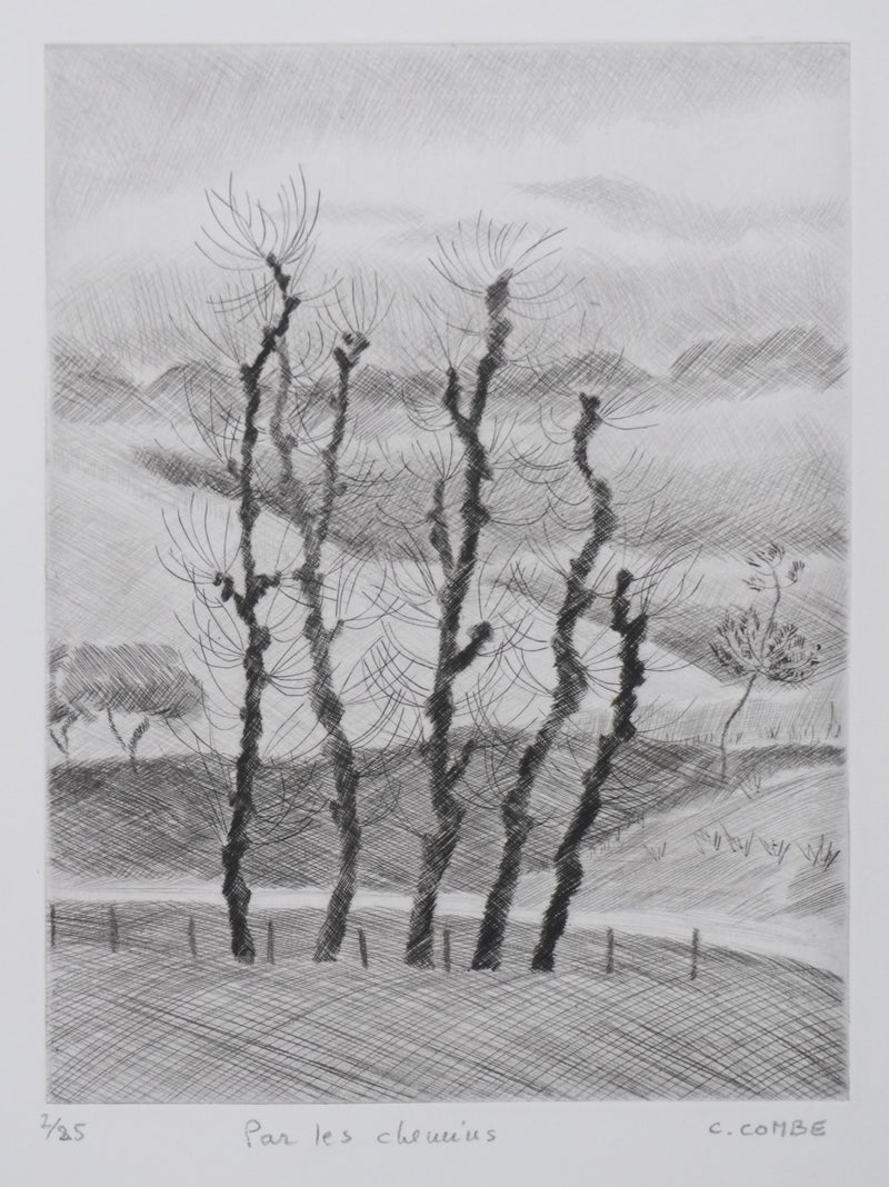 Camille COMBE : Par les chemins, Gravure originale signée