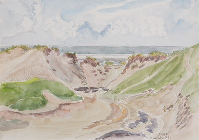 Camille COMBE : Le chemin à travers les dunes, Aquarelle originale (photo de détail 3) - Crédit photo : Galerie Art.Paris