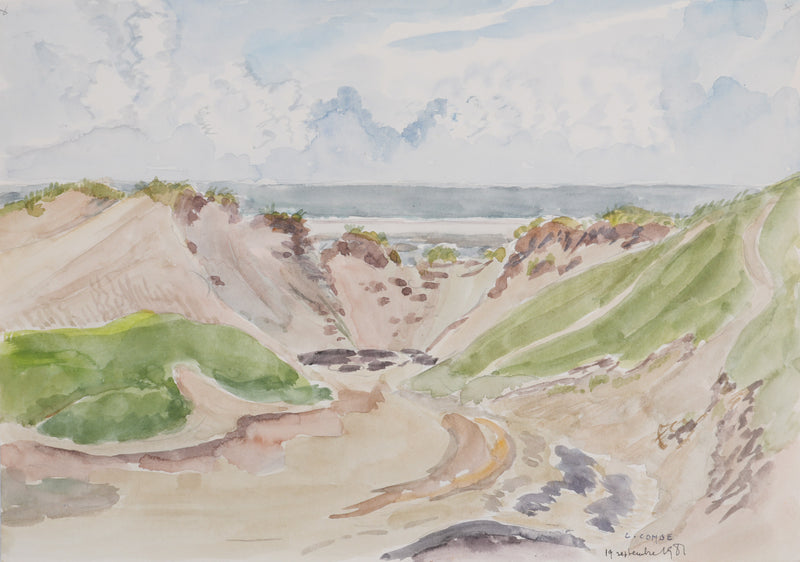 Camille COMBE : Le chemin à travers les dunes, Aquarelle originale (photo de détail 3) - Crédit photo : Galerie Art.Paris