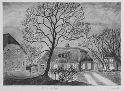 Camille COMBE : A la veillée, Gravure originale signée