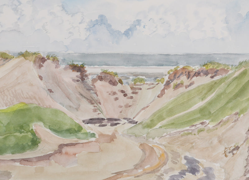 Camille COMBE : Le chemin à travers les dunes, Aquarelle originale (photo de détail 4) - Crédit photo : Galerie Art.Paris
