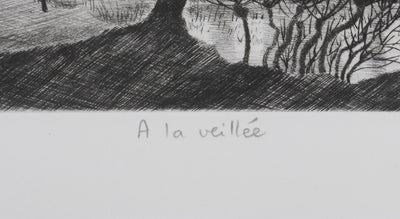 Camille COMBE : A la veillée, Gravure originale signée