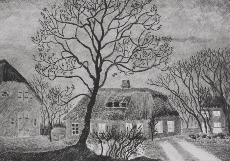 Camille COMBE : A la veillée, Gravure originale signée