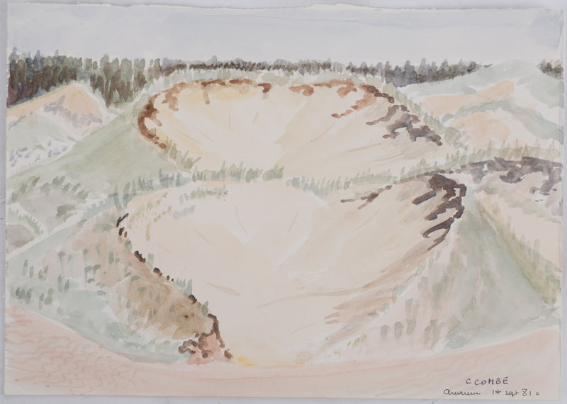 Camille COMBE : Paysage effacé, Aquarelle originale signée