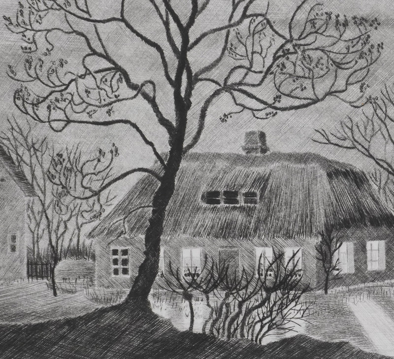 Camille COMBE : A la veillée, Gravure originale signée