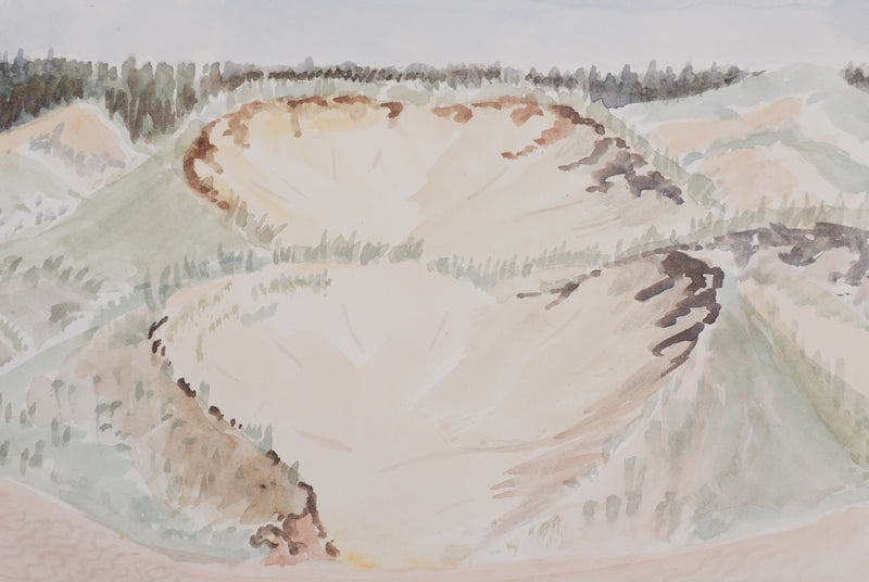 Camille COMBE : Paysage effacé, Aquarelle originale signée