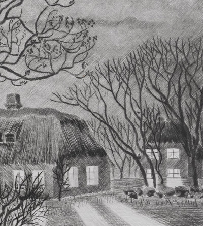 Camille COMBE : A la veillée, Gravure originale signée
