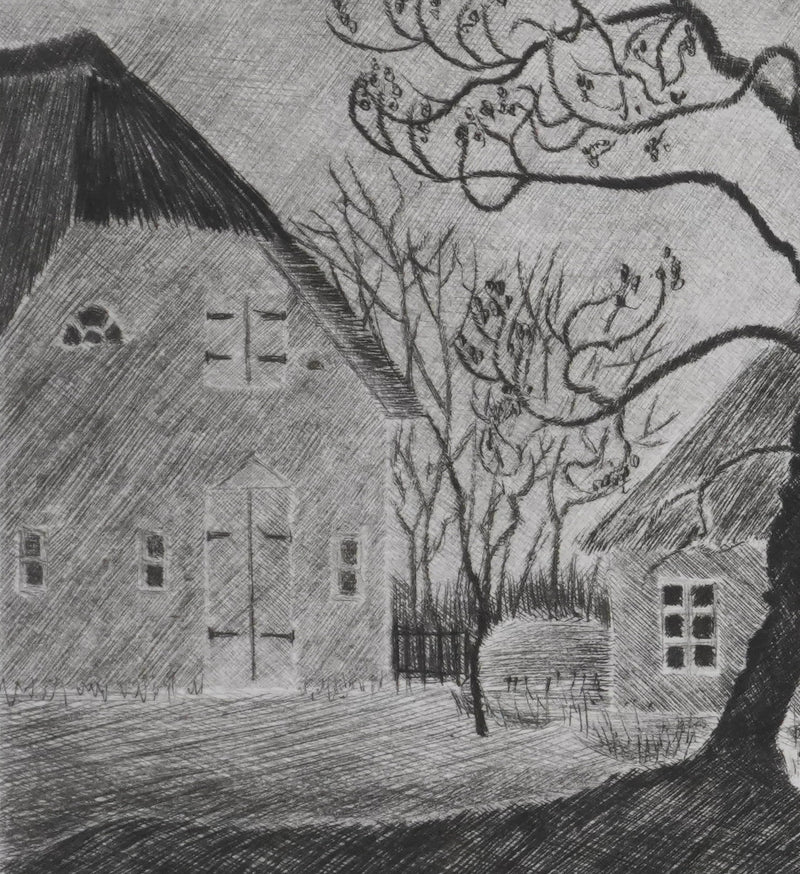 Camille COMBE : A la veillée, Gravure originale signée