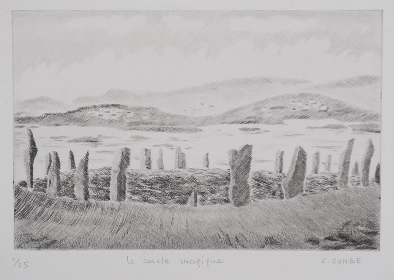 Camille COMBE : Le cercle magique, Gravure originale signée