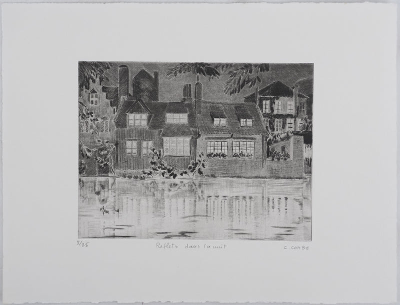 Camille COMBE : Reflets dans la nuit, Gravure originale signée