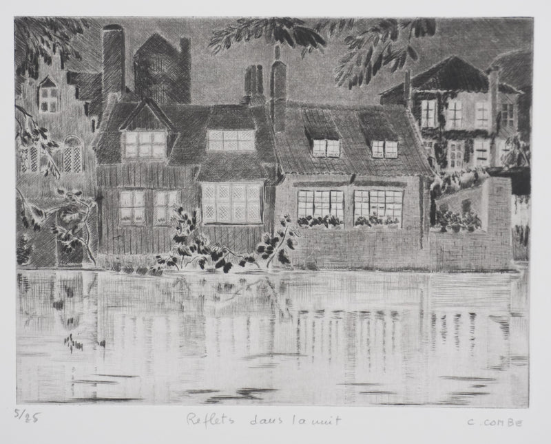 Camille COMBE : Reflets dans la nuit, Gravure originale signée