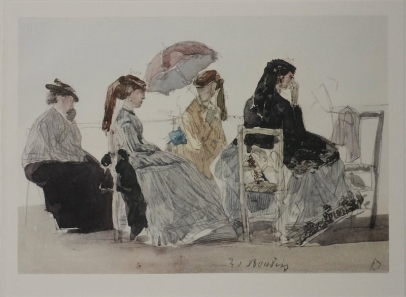 Eugene-Louis BOUDIN : Les dames à la plage, Lithographie