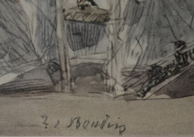 Eugene-Louis BOUDIN : Les dames à la plage, Lithographie