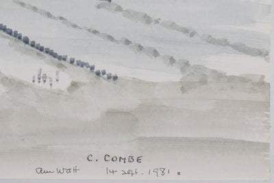 Camille COMBE : Les salines au coucher de soleil, Aquarelle originale signée