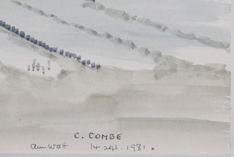 Camille COMBE : Les salines au coucher de soleil, Aquarelle originale signée