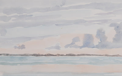 Camille COMBE : Les salines au coucher de soleil, Aquarelle originale signée